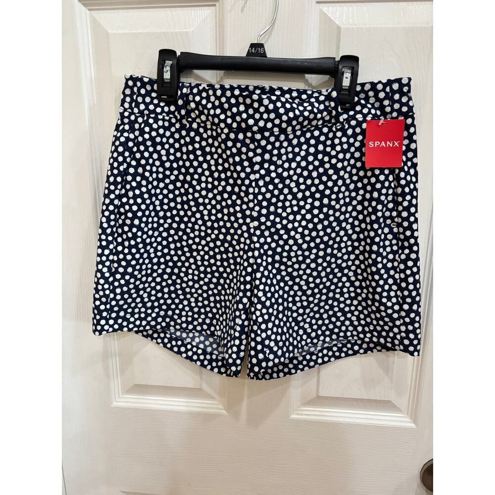 SPANX Women's Shorts Small Navy Blue White Polka Dot Pull On Stretch Comfort NWT - Picture 2 of 7